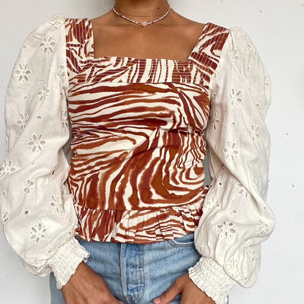 NWT Anthro Sleeved Eyelet Smocked Top